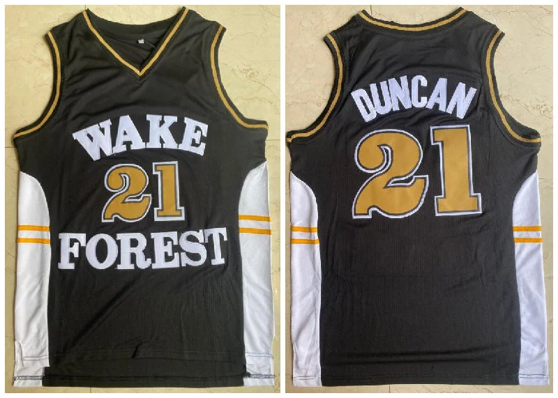 Basketball Jersey For Custom Team Orders And Sales-Wake Forest Demon Deacons 21 Tim Duncan Black College Basketball Basketball Jersey