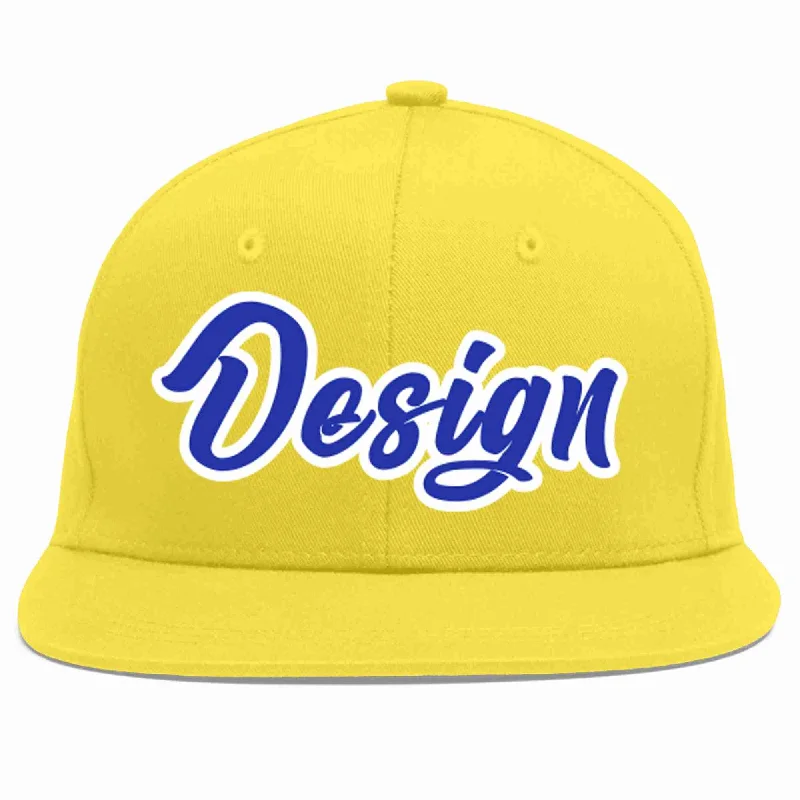 Baseball Cap For Youth Sports Apparel-Custom Light Gold Royal-White Flat Eaves Sport Baseball Cap Design for Men/Women/Youth