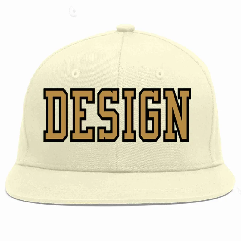 Baseball Cap For Personalized Embroidery-Custom Cream Old Gold-Black Flat Eaves Sport Baseball Cap Design for Men/Women/Youth