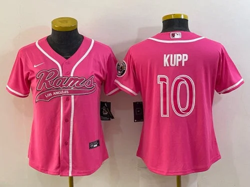 Baseball Jersey For Family And Friends Gifts-Women's Los Angeles Rams #10 Cooper Kupp Pink With Patch Cool Base Stitched Baseball Jersey(Run Small)