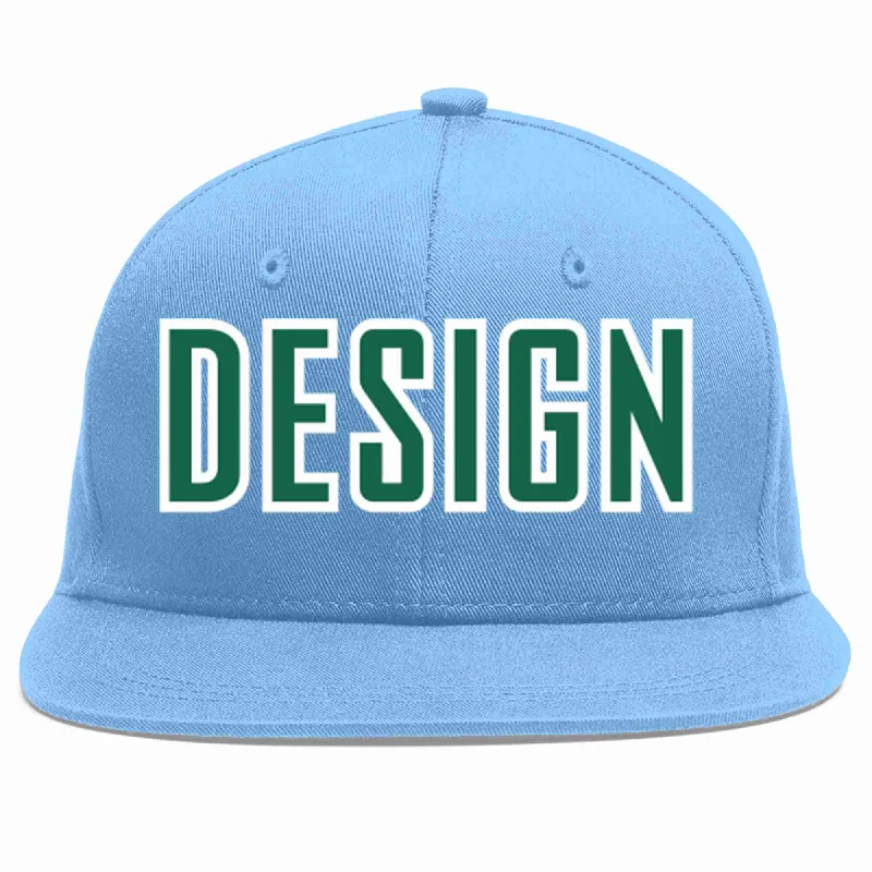 Baseball Cap For Special Team Orders-Custom Light Blue Kelly Green-White Flat Eaves Sport Baseball Cap Design for Men/Women/Youth