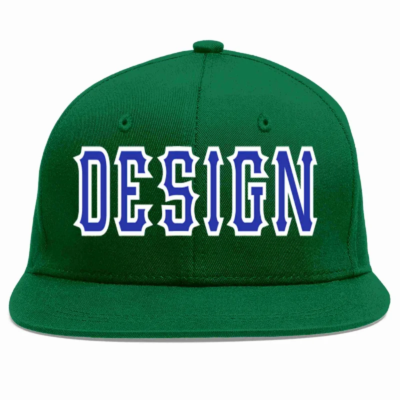 Baseball Cap For Kids And Adults-Custom Green Royal-White Flat Eaves Sport Baseball Cap Design for Men/Women/Youth