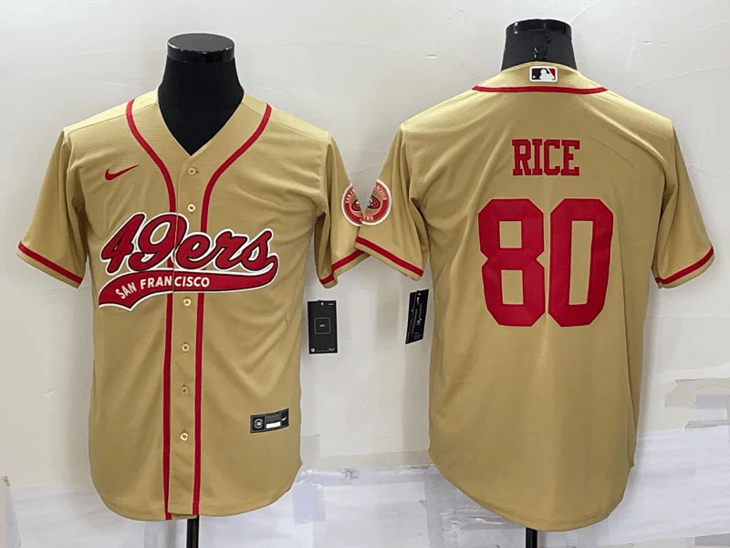 Baseball Jersey With Custom Graphics-Men's San Francisco 49ers #80 Jerry Rice Gold Stitched Cool Base Baseball Jersey