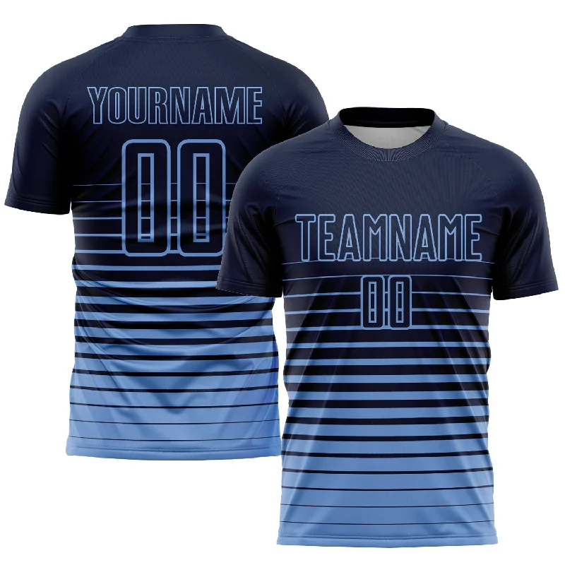 Football Jersey For Custom Branding-Custom Navy Light Blue Pinstripe Fade Fashion Sublimation Soccer Uniform Jersey