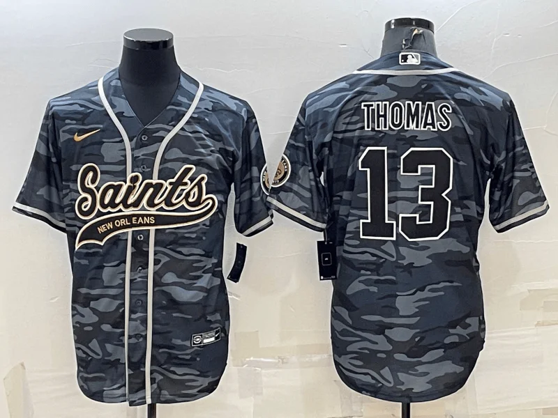 Baseball Jersey For Personalized Fan Gifts-Men's New Orleans Saints #13 Michael Thomas Grey Camo With Patch Cool Base Stitched Baseball Jersey