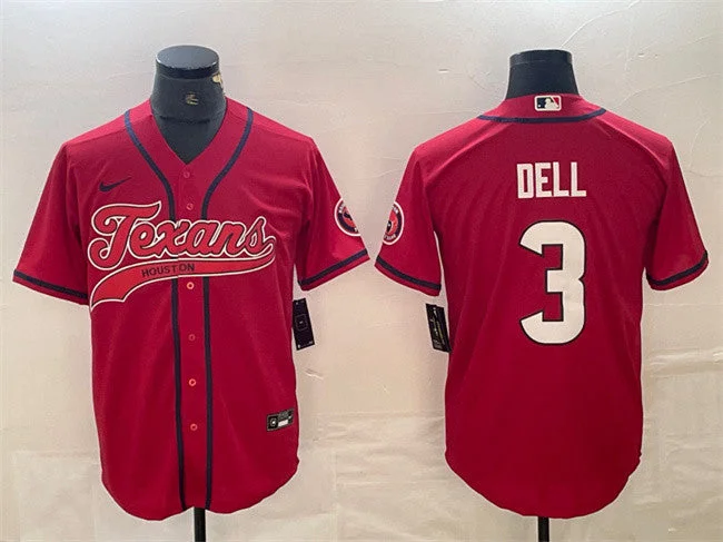 Baseball Jersey With Custom Patch Designs-Men's Houston Texans #3 Tank Dell Red With Patch Cool Base Stitched Baseball Jersey