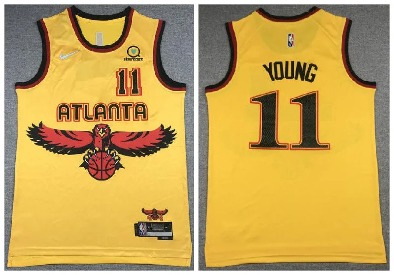 Basketball Jersey With Player Numbers-Hawks 11 Trae Young Yellow 2021-22 City Edition Swingman Basketball Jersey