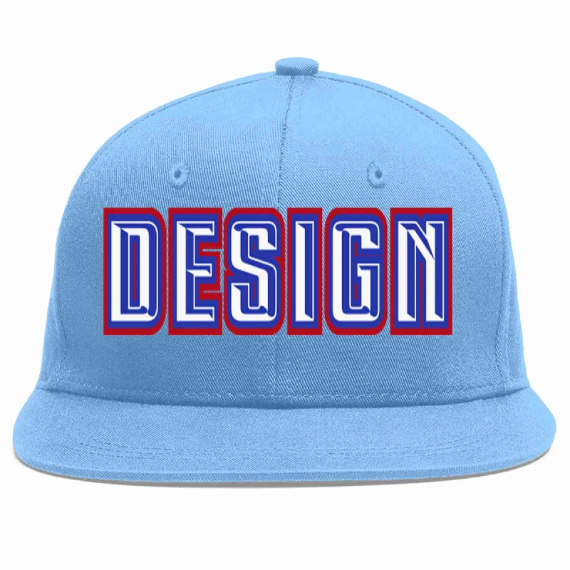 Baseball Cap For Sports Fans Gifts-Custom Light Blue White-Royal Flat Eaves Sport Baseball Cap Design for Men/Women/Youth