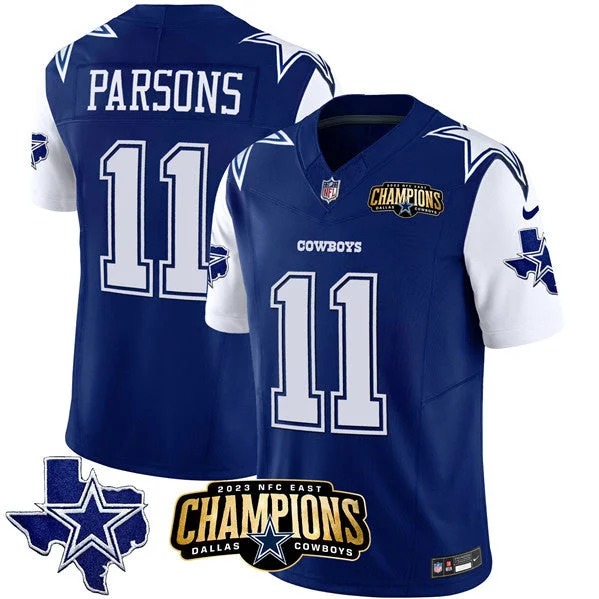 Football Jersey For Personalized Player Merchandise-Men's Dallas Cowboys #11 Micah Parsons Blue/White 2023 F.U.S.E. NFC East Champions Patch Football Stitched Jersey