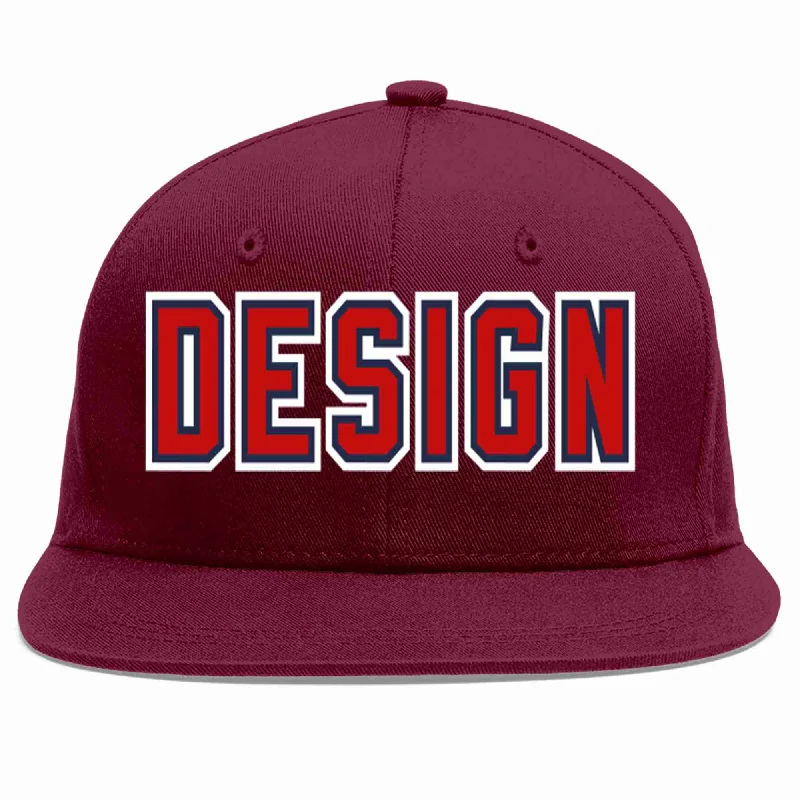 Baseball Cap For Practice Sessions-Custom Crimson Red-Navy Flat Eaves Sport Baseball Cap Design for Men/Women/Youth