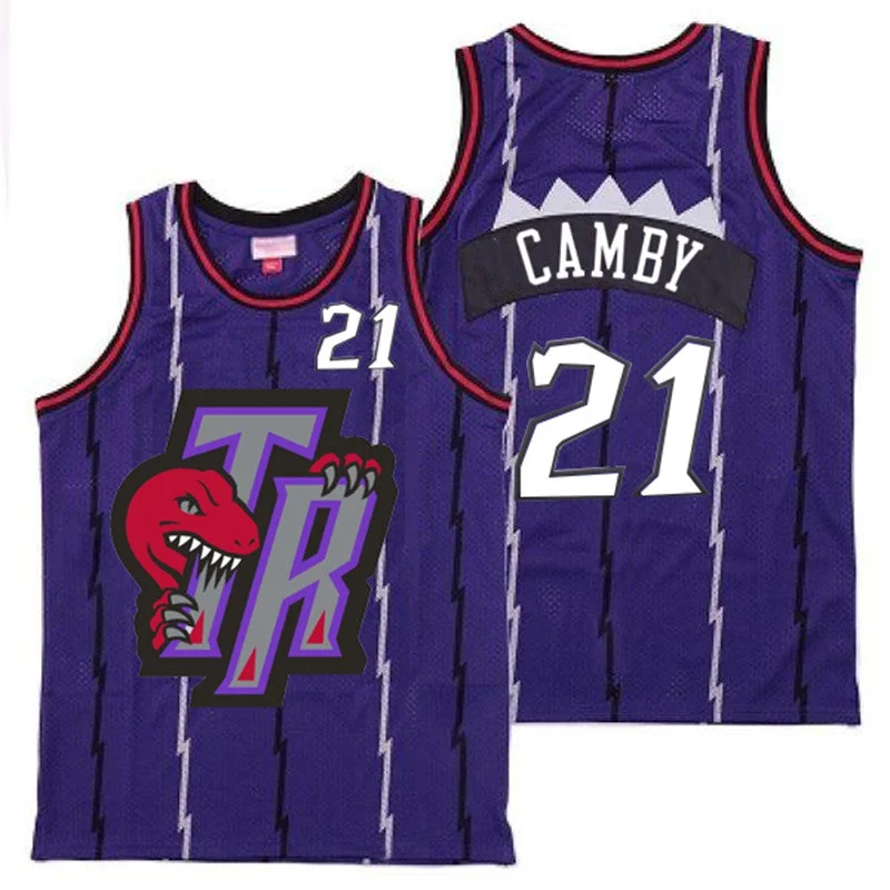 Basketball Jersey For Group Fundraising-Raptors 21 Marcus Camby Purple Big Gray TR Logo Retro Basketball Jersey