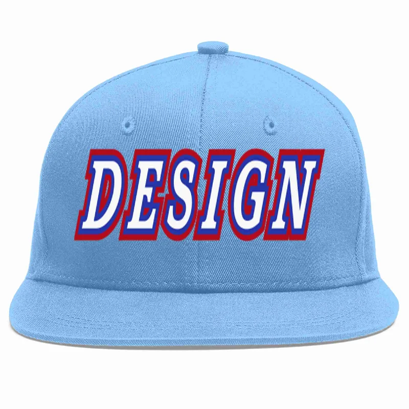 Baseball Cap For Comfortable Outdoor Wear-Custom Light Blue White-Royal Flat Eaves Sport Baseball Cap Design for Men/Women/Youth