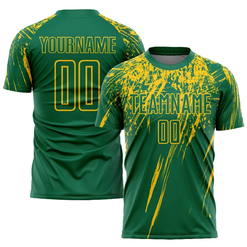 Football Jersey For School Tournament Teams-Custom Kelly Green Yellow Sublimation Soccer Uniform Jersey