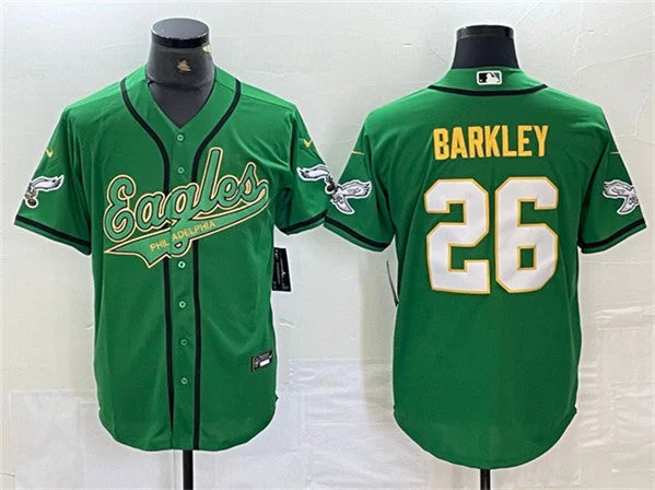 Baseball Jersey For Player Team Orders-Men's Philadelphia Eagles #26 Saquon Barkley Green/Gold Cool Base Baseball Stitched Jersey