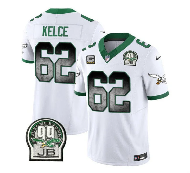 Football Jersey With Custom School Names-Men's Philadelphia Eagles #62 Jason Kelce White 2023 F.U.S.E. With 4-star C Patch Throwback Vapor Untouchable Limited Football Stitched Jersey