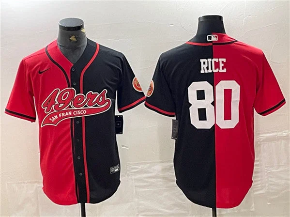 Baseball Jersey For Group Orders And Discounts-Men's San Francisco 49ers #80 Jerry Rice Red/Black Split With Patch Cool Base Stitched Baseball Jersey