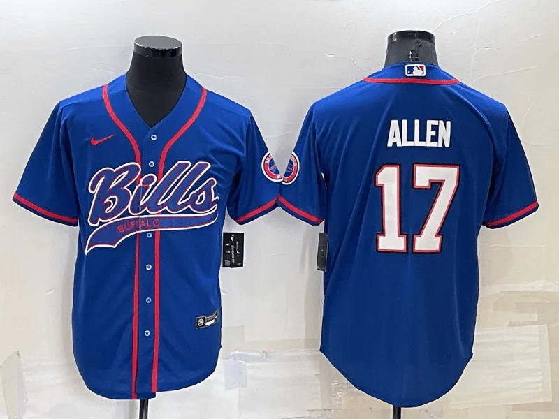 Baseball Jersey For College Fans-Men's Buffalo Bills #17 Josh Allen Blue Stitched Cool Base Baseball Jersey