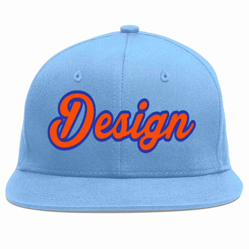 Baseball Cap For Custom Logos-Custom Light Blue Orange-Royal Flat Eaves Sport Baseball Cap Design for Men/Women/Youth