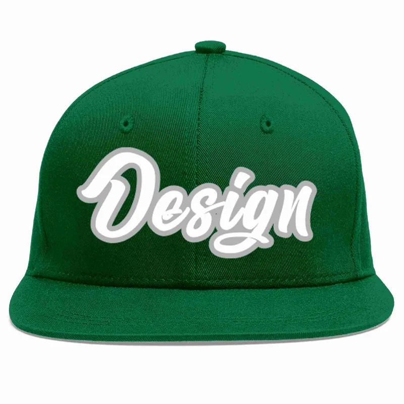 Baseball Cap With Player Numbers-Custom Green White-Gray Flat Eaves Sport Baseball Cap Design for Men/Women/Youth