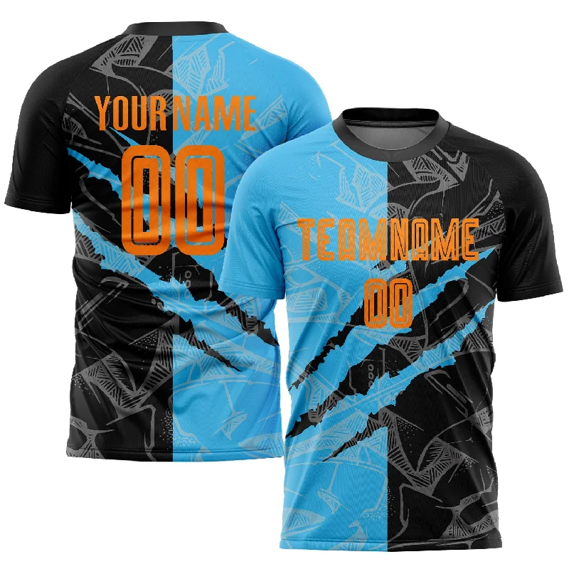 Football Jersey For Limited Editions-Custom Graffiti Pattern Bay Orange Black-Sky Blue Scratch Sublimation Soccer Uniform Jersey