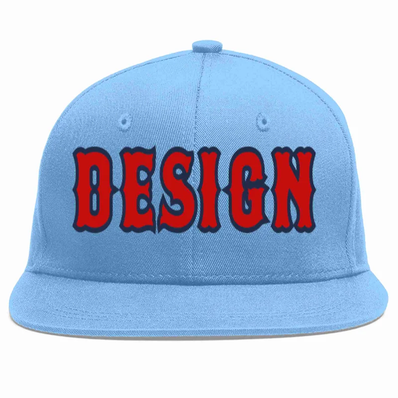 Baseball Cap For Fast-Pitch Leagues-Custom Light Blue Red-Navy Flat Eaves Sport Baseball Cap Design for Men/Women/Youth