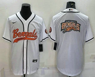 Baseball Jersey With Special Fan Designs-Men's Cincinnati Bengals White Team Big Logo With Patch Cool Base Stitched Baseball Jersey