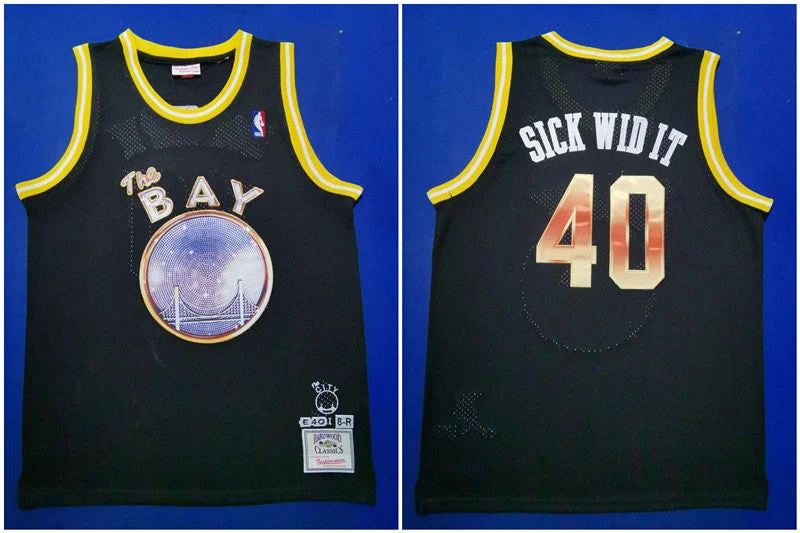 Basketball Jersey With Player Numbers-Warriors 40 Sick Wid It E-40 Black Limited Edition Hardwood Classics Basketball Jersey