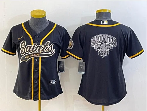 Baseball Jersey For Youth Baseball Leagues-Women's New Orleans Saints Black Team Big Logo With Patch Cool Base Stitched Baseball Jersey(Run Small)