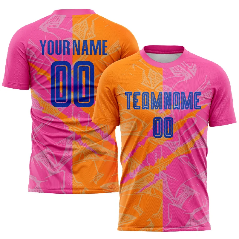 Football Jersey For Custom Number Embroidery-Custom Graffiti Pattern Royal Bay Orange-Pink Scratch Sublimation Soccer Uniform Jersey