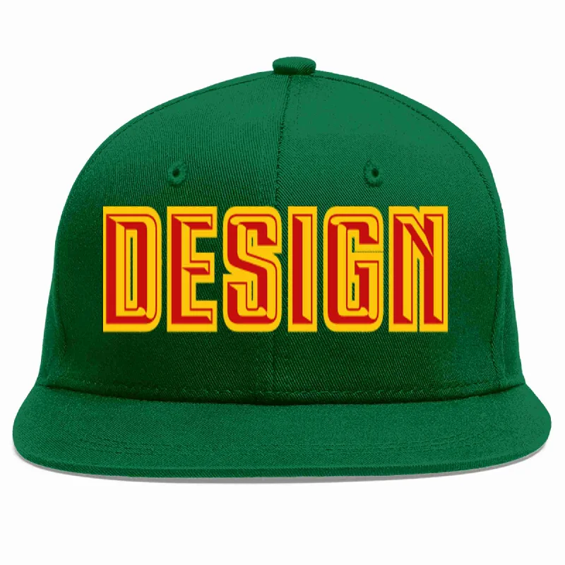 Baseball Cap For Group Orders-Custom Green Red-Yellow Flat Eaves Sport Baseball Cap Design for Men/Women/Youth