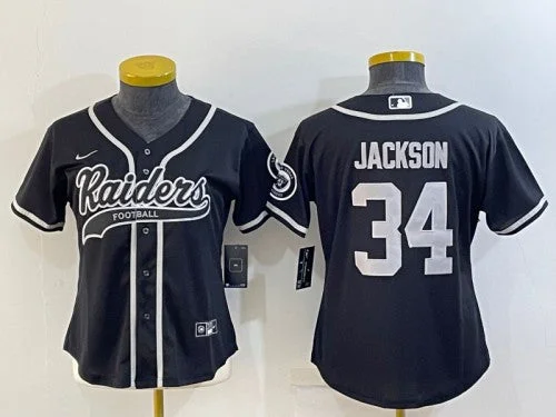 Baseball Jersey For College Teams-Women's Las Vegas Raiders #34 Bo Jackson Black With Patch Cool Base Stitched Baseball Jersey(Run Small)