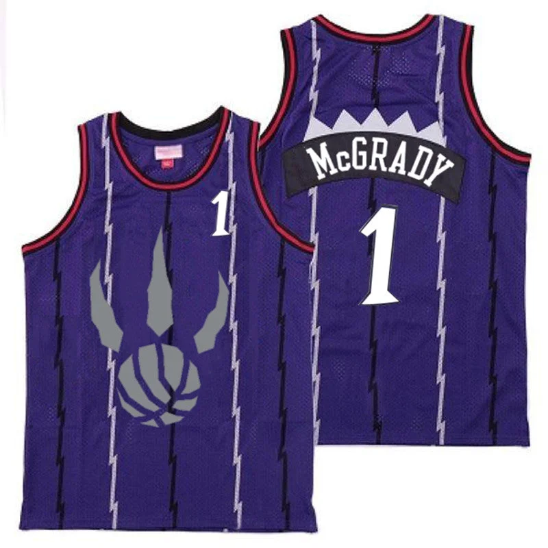 Basketball Jersey For Custom Team Outfits-Raptors 1 Tracy McGrady Purple Gray Logo Retro Basketball Jersey