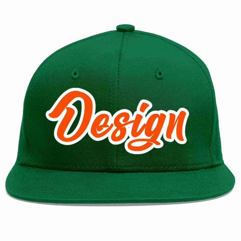 Baseball Cap For Comfort And Style-Custom Green Orange-White Flat Eaves Sport Baseball Cap Design for Men/Women/Youth