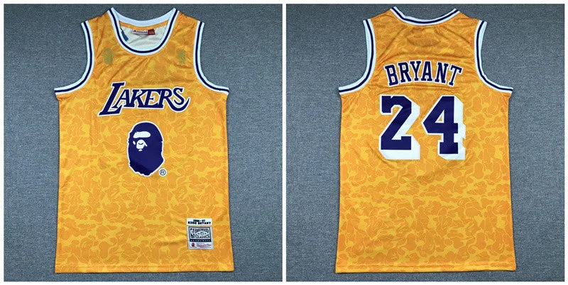 Basketball Jersey For Kids-Lakers Bape 24 Kobe Bryant Yellow 1996-97 Hardwood Classics Basketball Jersey