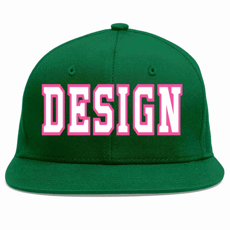 Baseball Cap With Team Identity-Custom Green White-Pink Flat Eaves Sport Baseball Cap Design for Men/Women/Youth