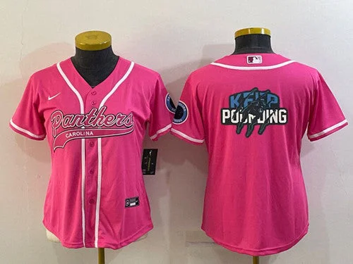 Baseball Jersey For Group Fundraising-Women's Carolina Panthers Pink Team Big Logo With Patch Cool Base Stitched Baseball Jersey(Run Small)