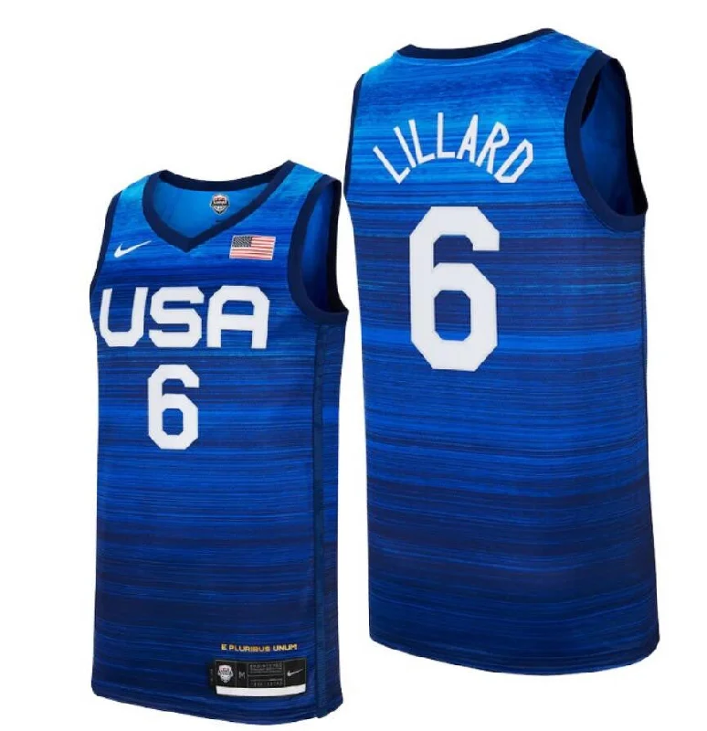 Basketball Jersey For College Fan Gear-Team USA 6 Lillard Navy 2021 Olympics Basketball Swingman Basketball Jersey