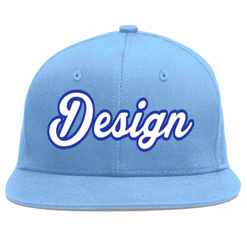 Baseball Cap With Team Colors-Custom Light Blue White-Royal Flat Eaves Sport Baseball Cap Design for Men/Women/Youth