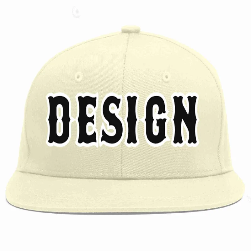 Baseball Cap For Women-Custom Cream Black-White Flat Eaves Sport Baseball Cap Design for Men/Women/Youth