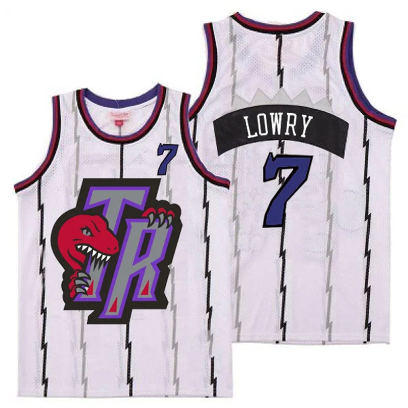 Basketball Jersey For College Fan Gear-Raptors 7 Kyle Lowry White Big Gray TR Logo Retro Basketball Jersey