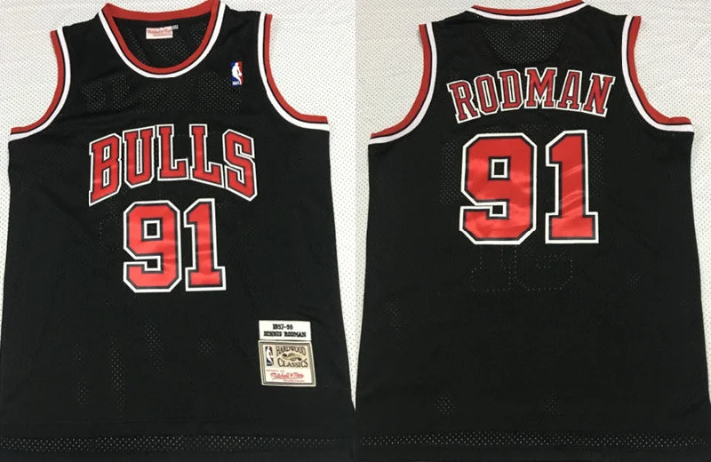 Basketball Jersey For Fundraising Campaigns-Bulls 91 Dennis Rodman Black 1997-98 Hardwood Classics Mesh Basketball Jersey