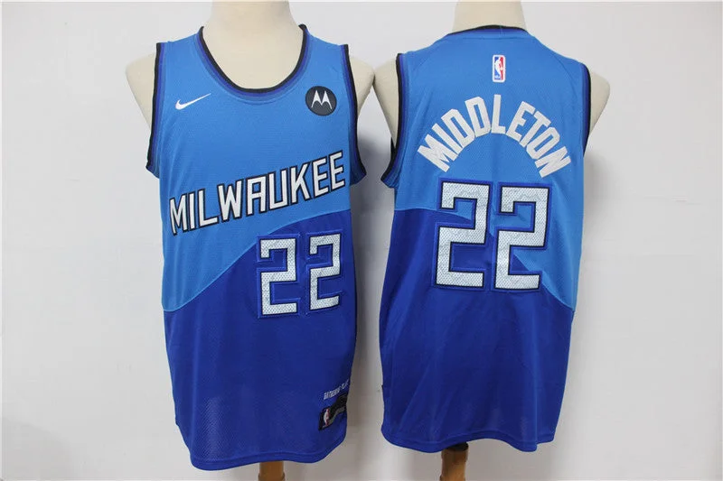 Basketball Jersey For Special Fan Gifts-Bucks 22 Khris Middleton Blue 2021 City Edition Swingman Basketball Jersey