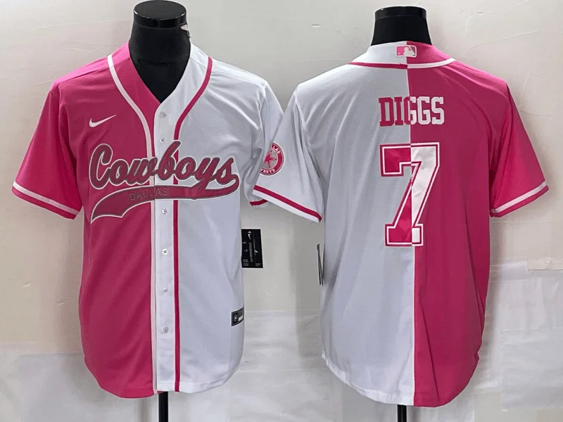 Baseball Jersey For Holiday Gifts-Men's Dallas Cowboys #7 Trevon Diggs Pink White Two Tone With Patch Cool Base Stitched Baseball Jersey