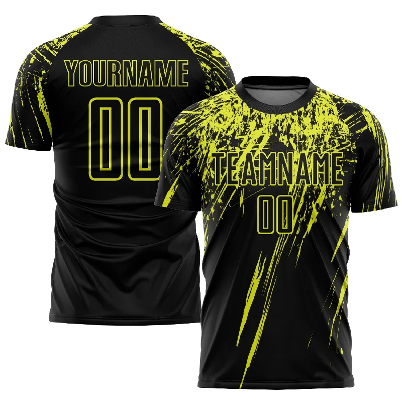 Football Jersey For Special Edition Custom Prints-Custom Black Neon Yellow Sublimation Soccer Uniform Jersey