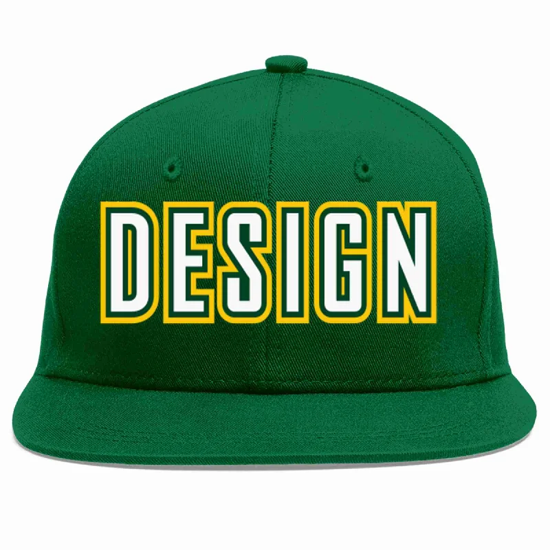 Baseball Cap For Comfortable Wear-Custom Green White-Kelly Green Flat Eaves Sport Baseball Cap Design for Men/Women/Youth