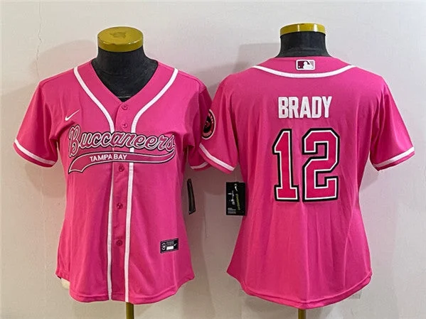 Baseball Jersey For Special Edition Custom Prints-Women's Tampa Bay Buccaneers #12 Tom Brady Pink With Patch Cool Base Stitched Baseball Jersey(Run Small)