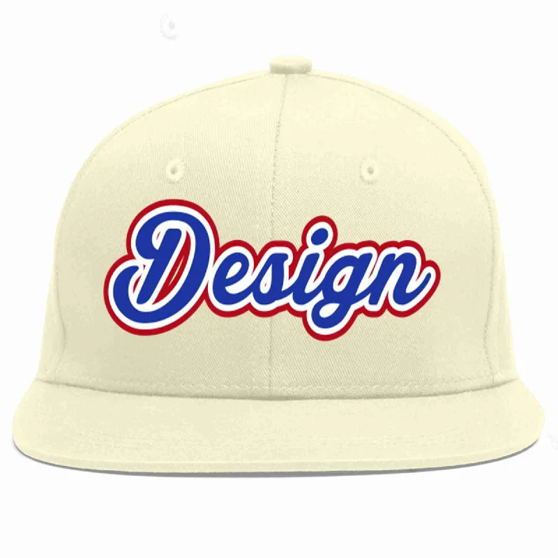 Baseball Cap With Embroidered Team Name-Custom Cream Royal-White Flat Eaves Sport Baseball Cap Design for Men/Women/Youth