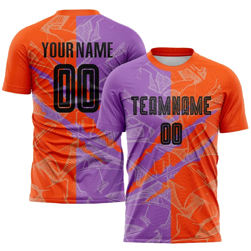 Football Jersey For Official Tournament Merchandise-Custom Graffiti Pattern Black Medium Purple-Orange Scratch Sublimation Soccer Uniform Jersey