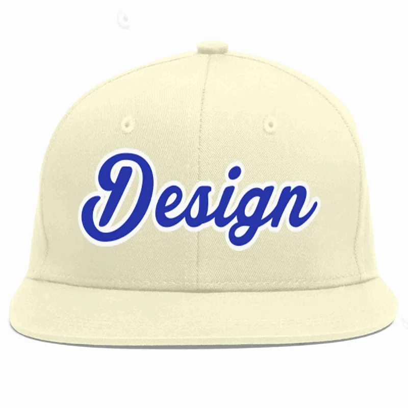 Baseball Cap For Tournament Winners-Custom Cream Royal-White Flat Eaves Sport Baseball Cap Design for Men/Women/Youth