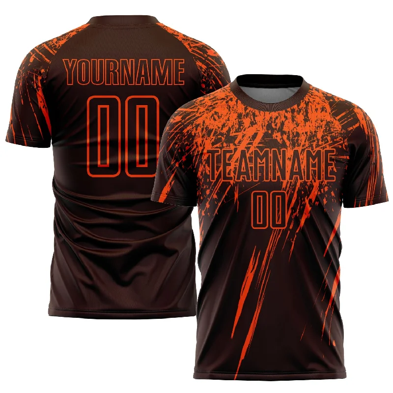 Football Jersey For Unique Fan Orders-Custom Brown Orange Sublimation Soccer Uniform Jersey